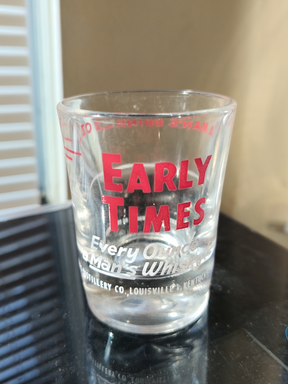 Clear Glass Shot Glass with Red Logo 2 Ounce